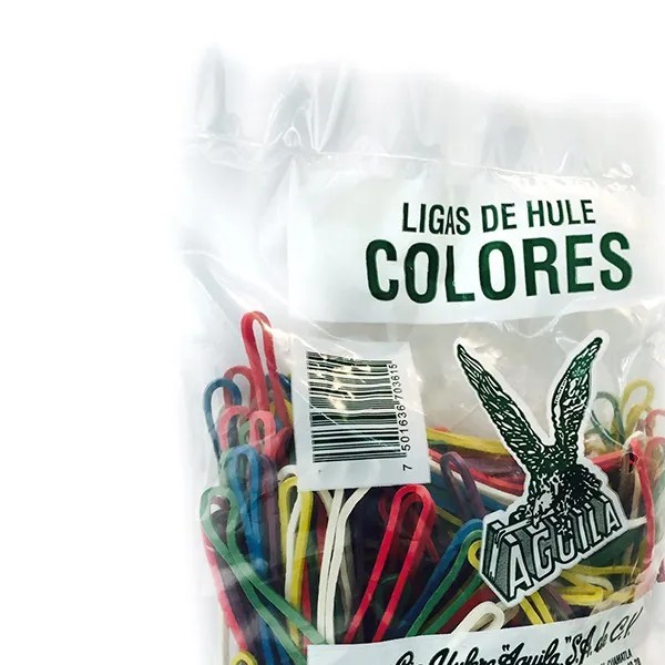 LIGAS DE HULE 18 AGUILA BOLSA 100 GRS. COLORES C.150